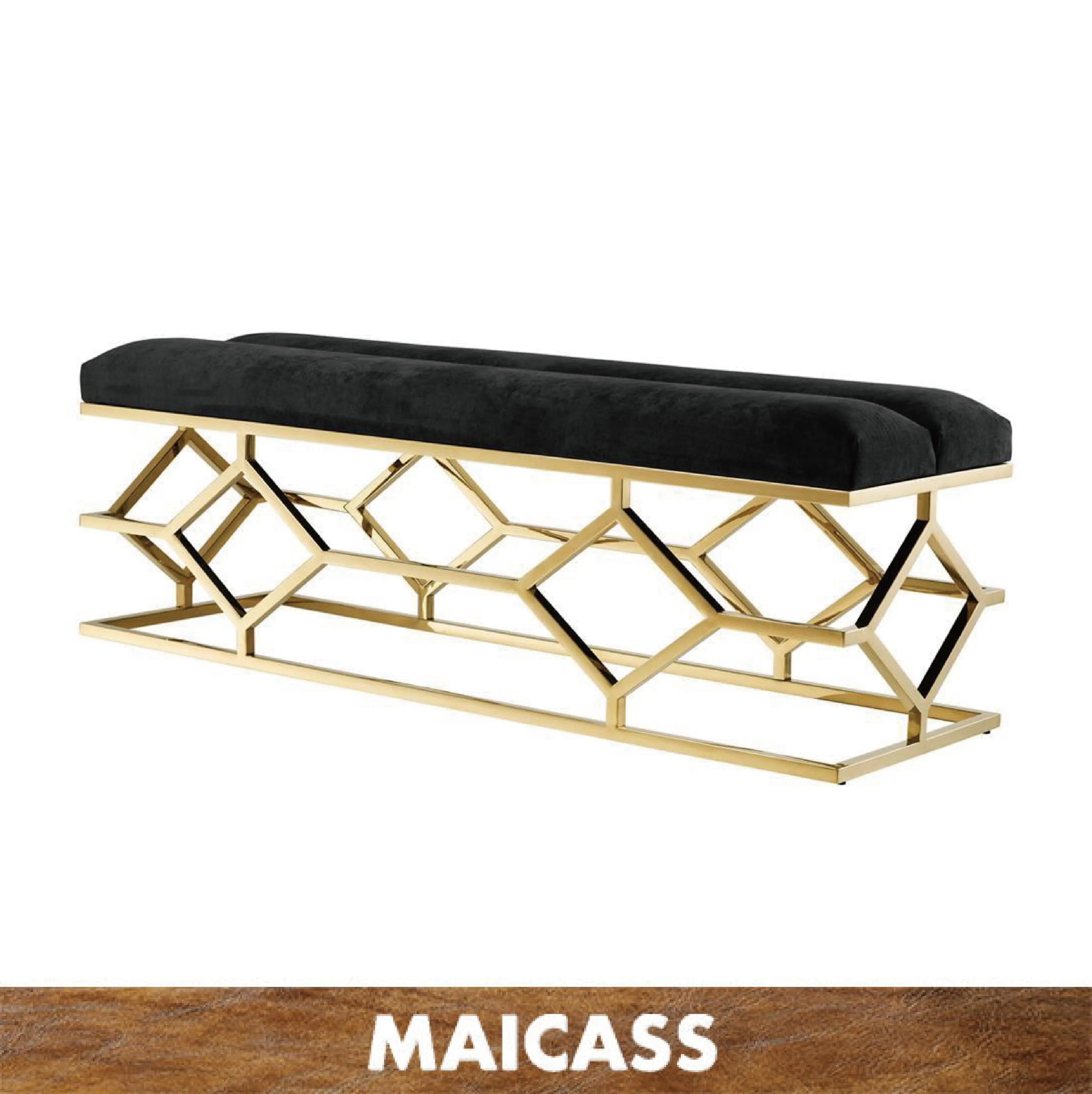 Elegant black velvet gold feame bench