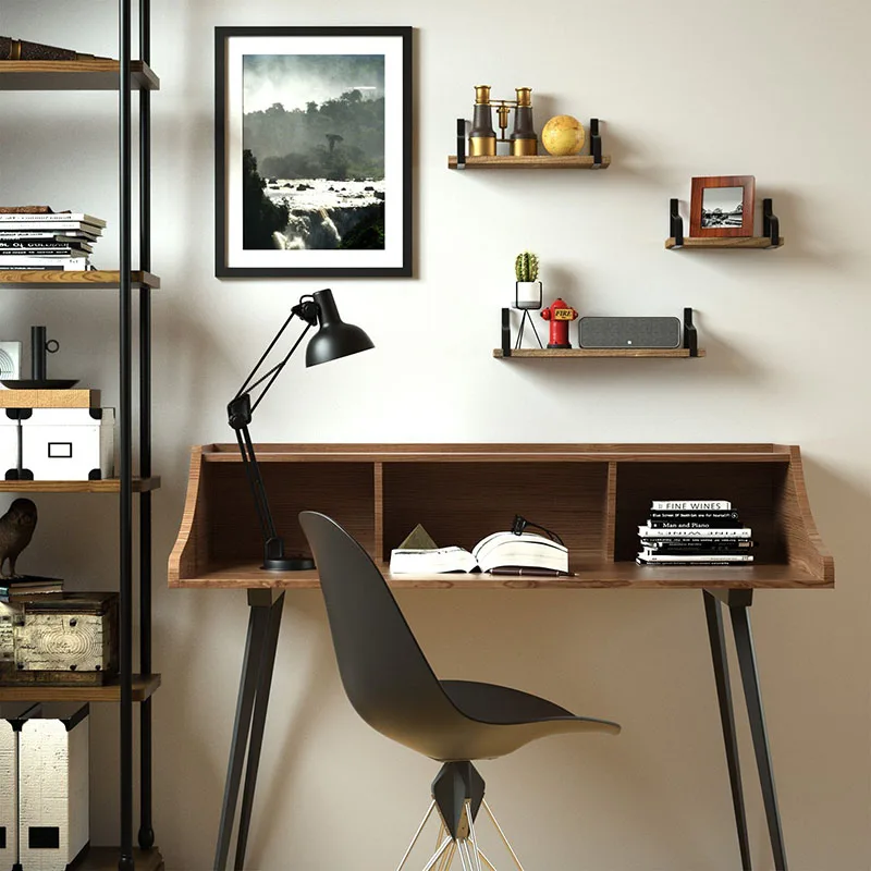 Floating Shelves Wall Mounted Set of 3 DIY creative floating rustic wood shelf metal wall shelves for Bedroom, Living Room