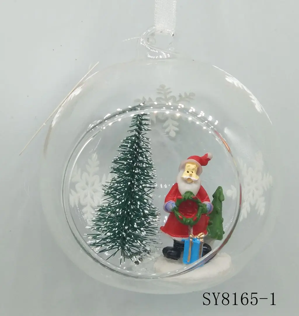 New design festival Christmas 8*8*8 cm Glass ball with resin Santa Claus and snowman inside For Party and Home Decoration