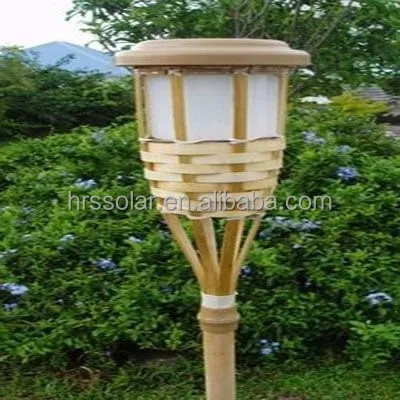 Bamboo material solar powered led garden lights ,solar tiki torch light