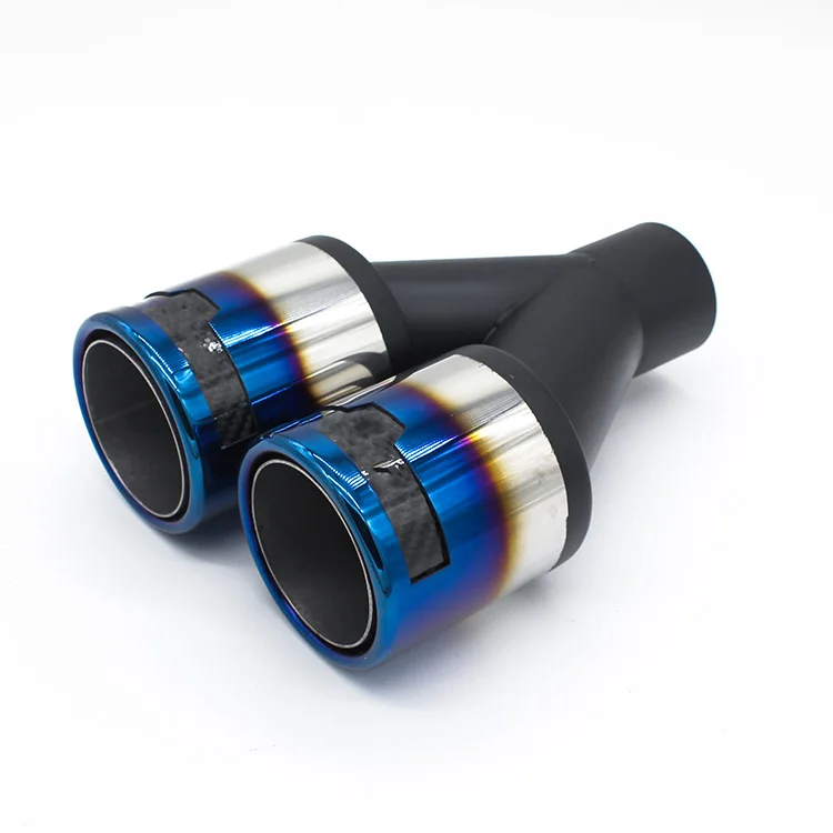 double outlets universal car exhaust pipe dual muffler tips blue end