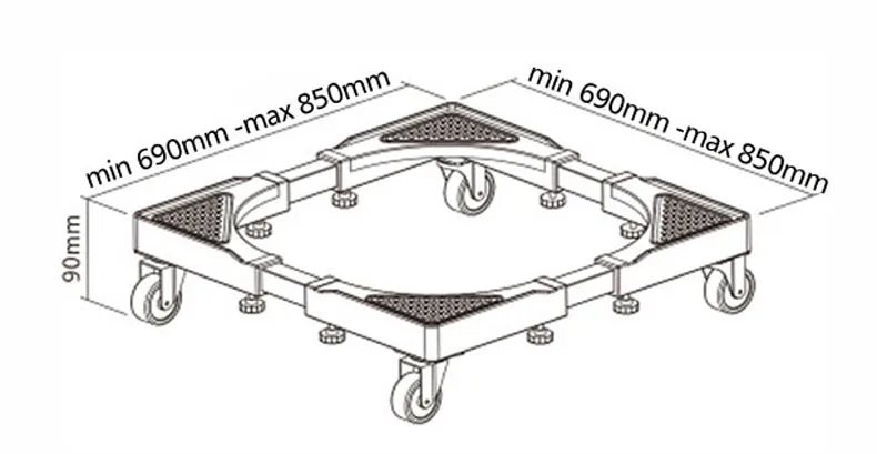 
D-mount 54cm-69cm adjustable fridge movable base trolley washing machine stand 