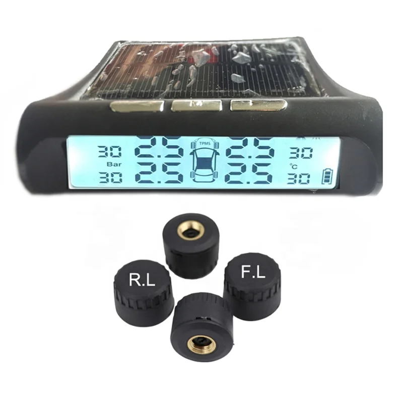 TPMS Tyre Pressure Monitoring System Solar Power Monitor Wireless LED Display 4 External Sensor Passenger Car tire