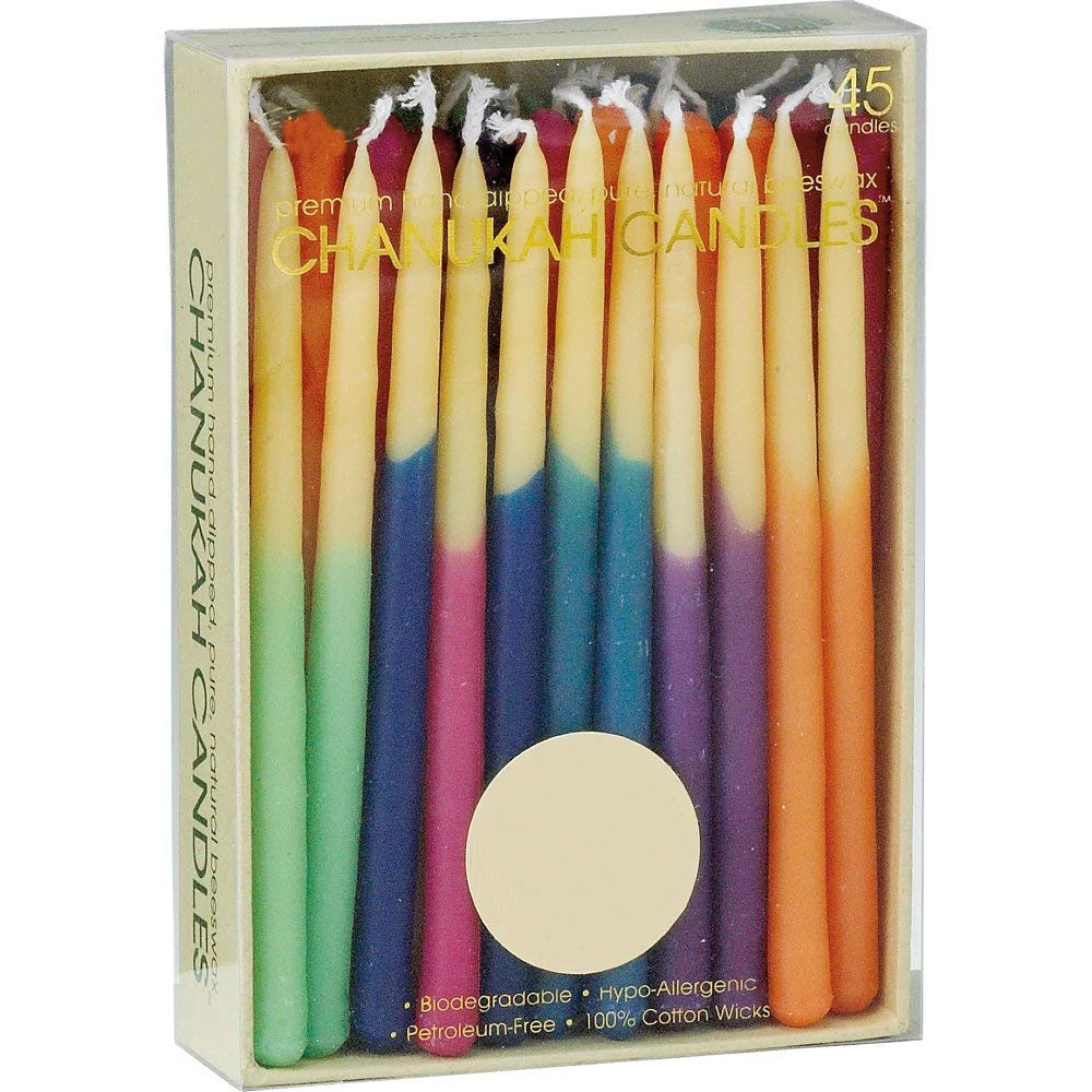 
DELUXE TAPERED MULTI-COLORED SAFED HANUKKAH CANDLES FOR Jewish Holiday Celebration 