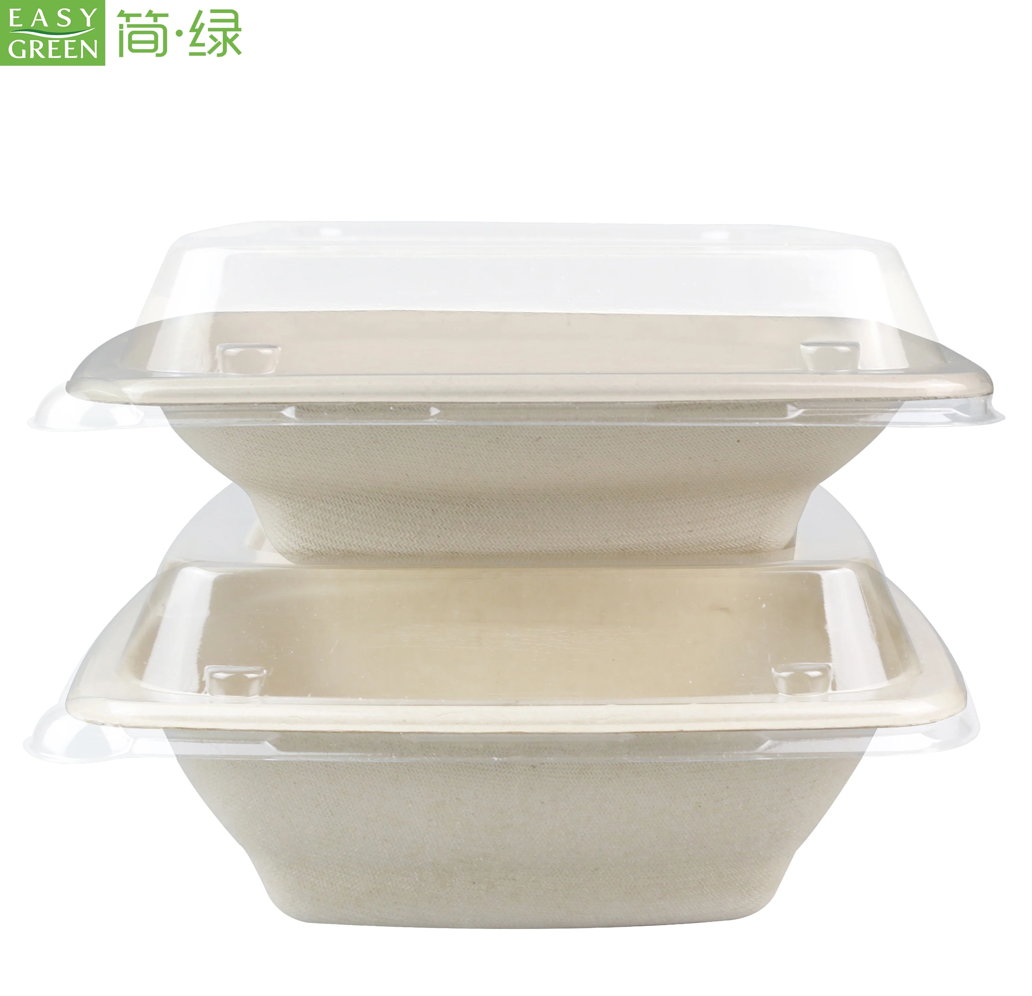 
Easy Green Disposable Square Sugarcane Bagasse Pulp Bowls Biodegradable With Lid 