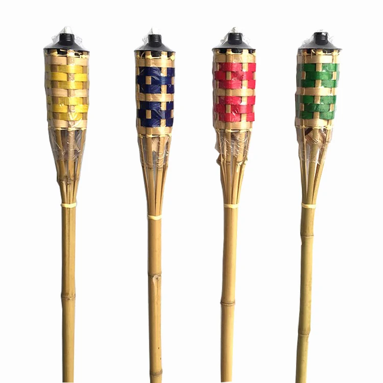 Outdoor 150CM Bamboo Torch Tiki Torch With Weaving Black Color Canister Natural Garden Torch