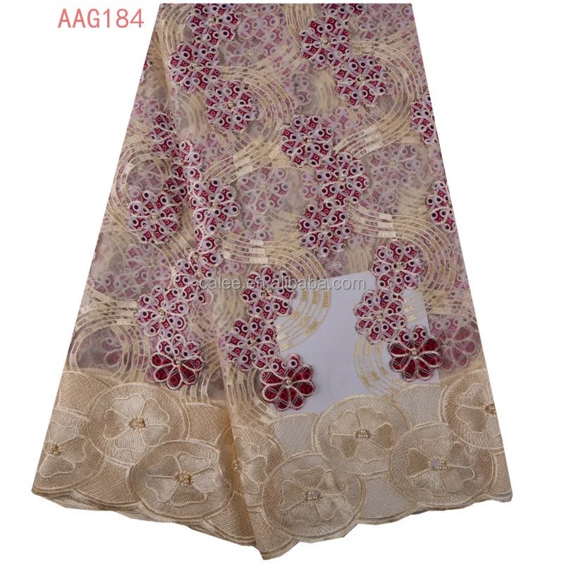 
2018 Hot Sell Nigerian Wax Lace Fabric Holland Wax Print Guipure Lace Fabric For Dress African Lace Fabric With Rich Beads 