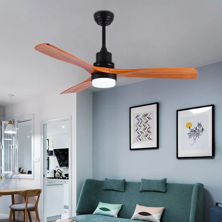 Hot Selling 52inch Brown Wood Blade Modern Remote Control 18w Led Light Ceiling Fan