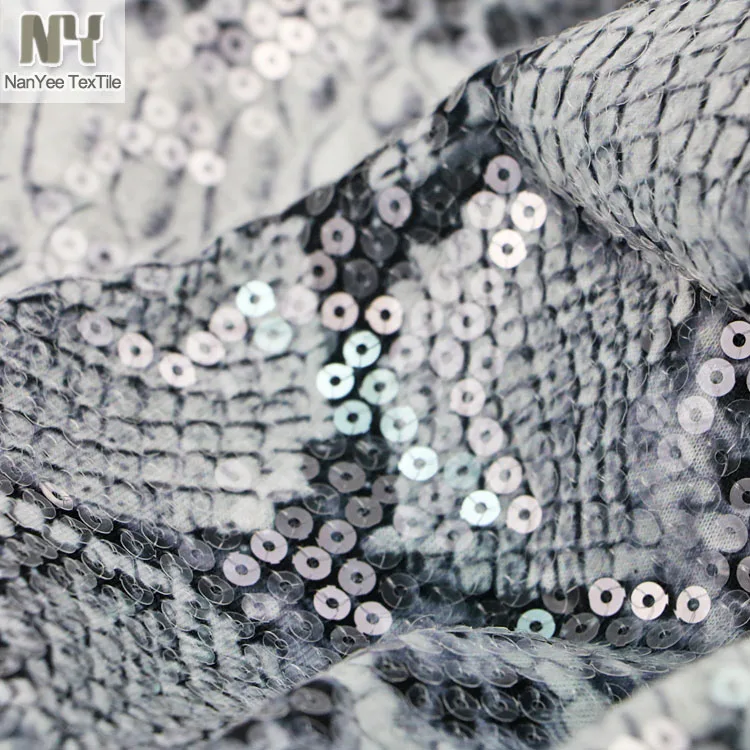 Nanyee Textile  Polyester Jersey Snake Animal Printed Fabric With Clear Sequin