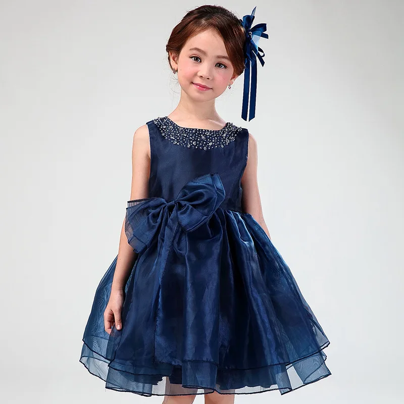 Flower Girl font b Dresses b font Child Navy Blue Sleeveless font b Fancy b font