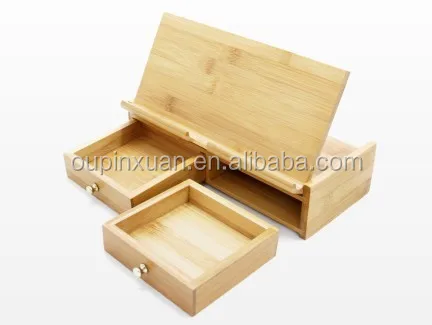 Adjustable Pad Stand 100% bamboo phone holder Desk OrganiserTidy Stationery storage Box with drawer