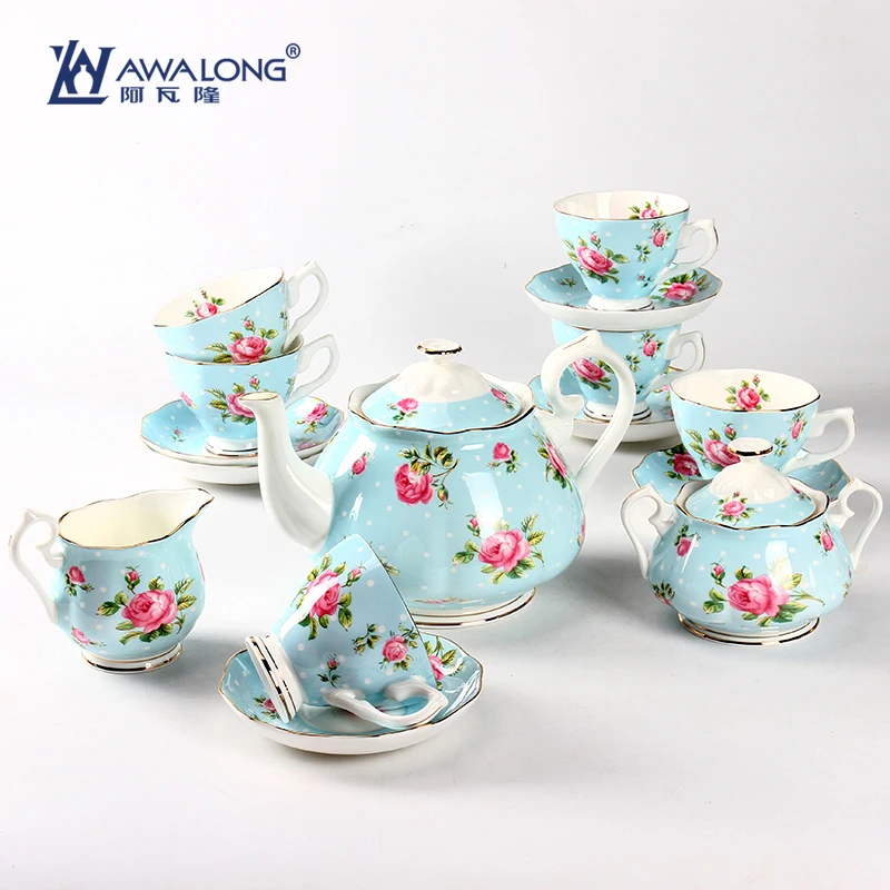 Wholesale Customized Promotion Porcelain Tea Set Vintage Bone China Tea Coffee Set