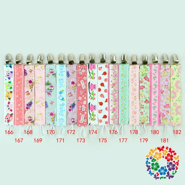 6 Inch Baby Boy Girl Polka Dot Pattern Ribbon Dummy Pacifier Soother Nipple Leash Strap Chain Clip Holder With Metal Clip