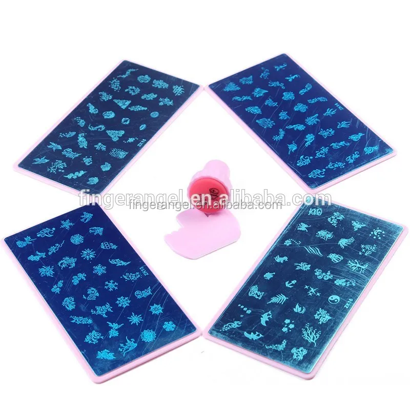 The Factory Price 6*12 Metal Plate With Pink Plastic Holder Nail Art Image Custom Nail Art Stamping Plates