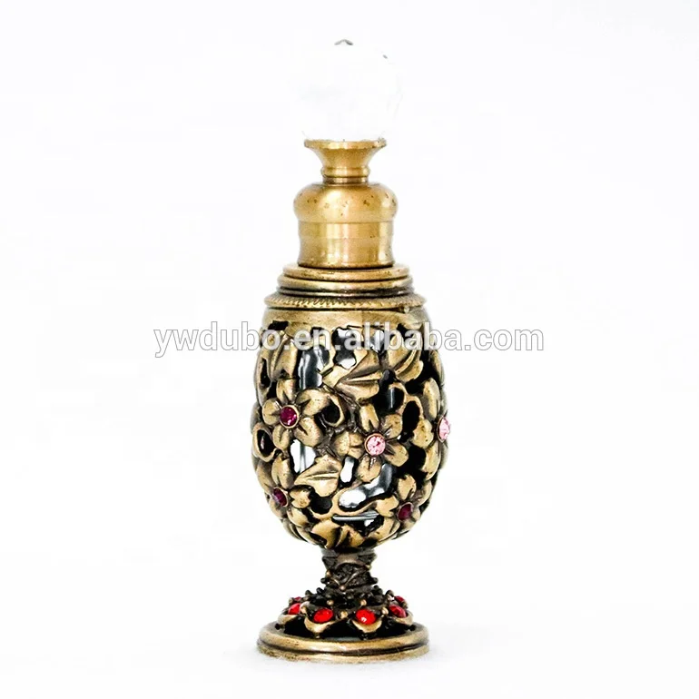 Manufacturer Vintage Arabic 8ml Metal Perfume Bottle Zinc Alloy Glass Electroplated Essential Oil Attar Bottle#5631