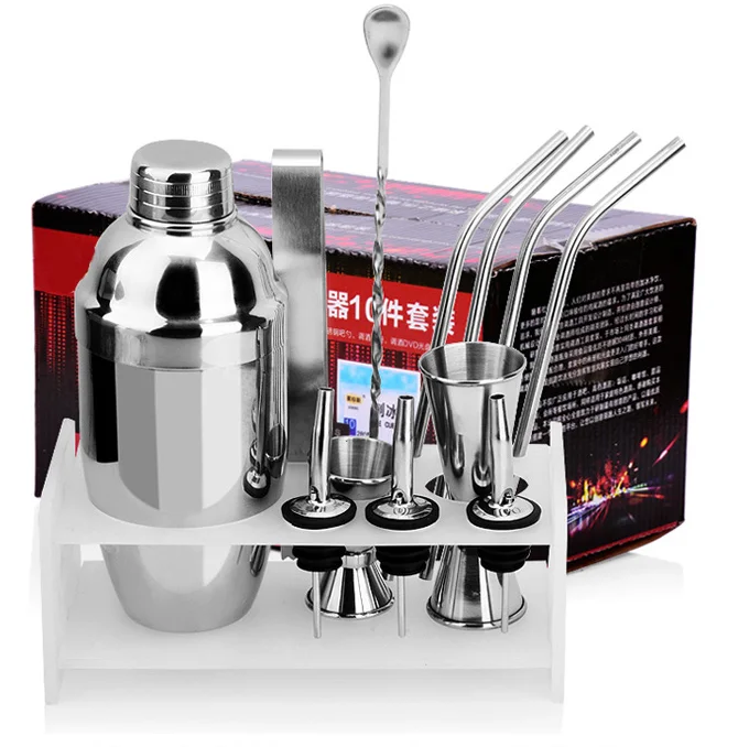 Luxury 350ml 5pcs stainless steel bartender shaker cocktail mixing set high grade metal club whiskey bar tool gift set