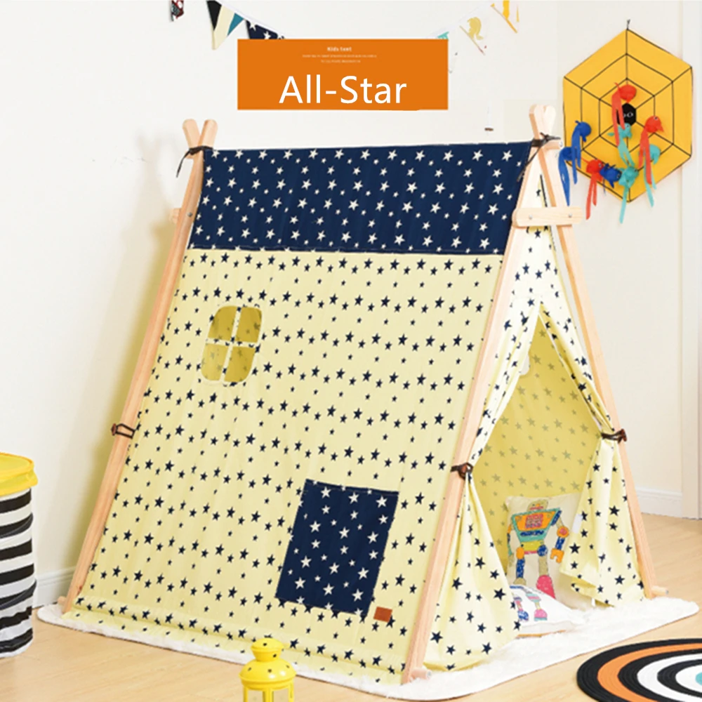 
A type wood frame play teepee tent kids teepee Play Tent Children Teepees Kids Tipi Tent Cotton Canvas 