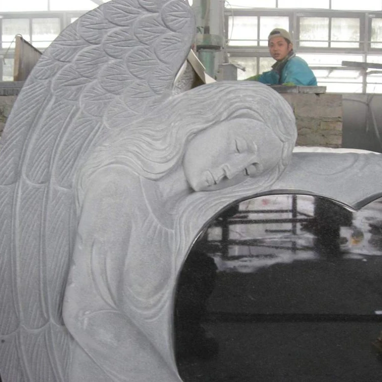 Black Granite Angel Headstone for Sale Cemetery JH-M17 Black Granite Headstones Grey and Black Jinghuang American CN;FUJ