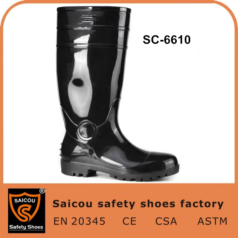 
cheap pvc gardening rain boots and light weight work footwear and long safety shoes steel toe SC-6610 
