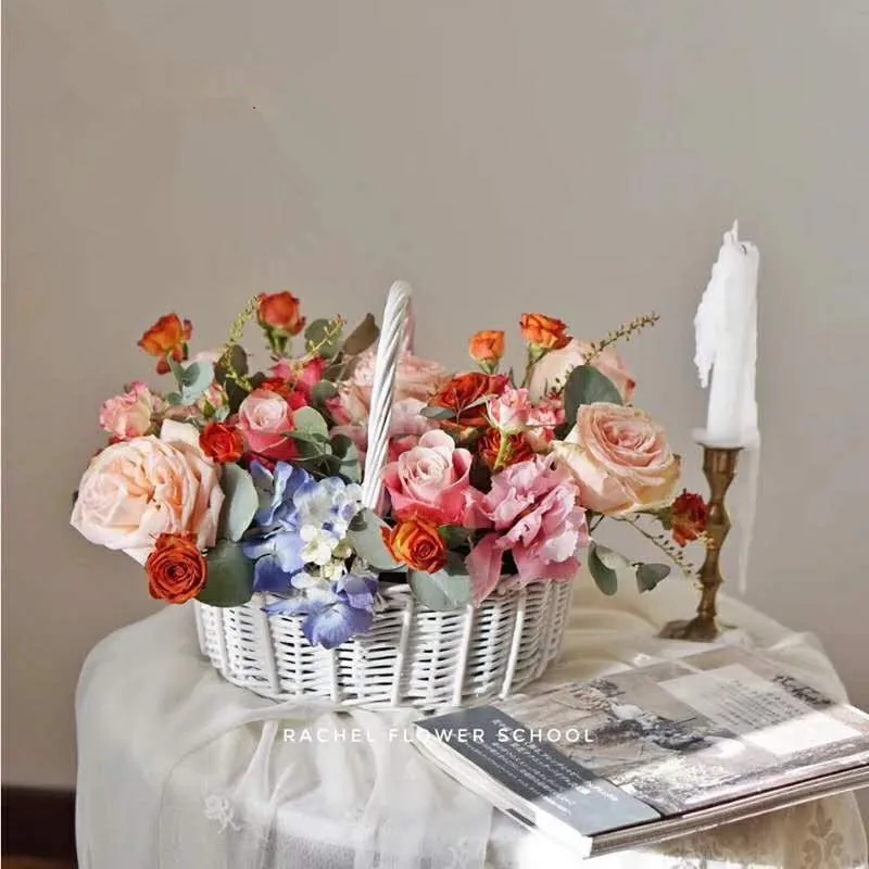 Willow Baskets Mini Custom Size Wicker Basket White Natural Handle  Storage Baskets