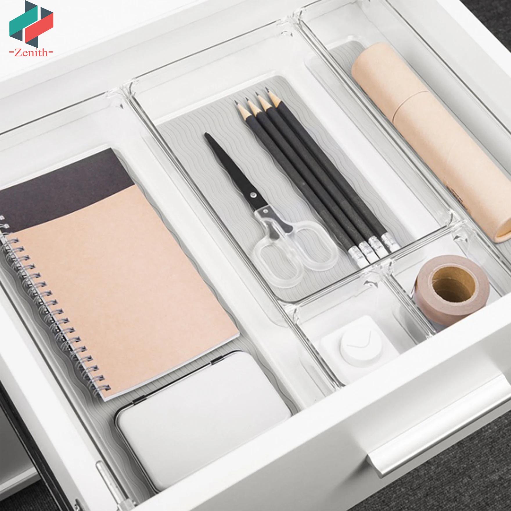 
ZNF00047 Customized Clear Small Plastic Cabinet Closet Office Suppliers Organizer Kitchen Drawer Cutlery Tray for Utensils 