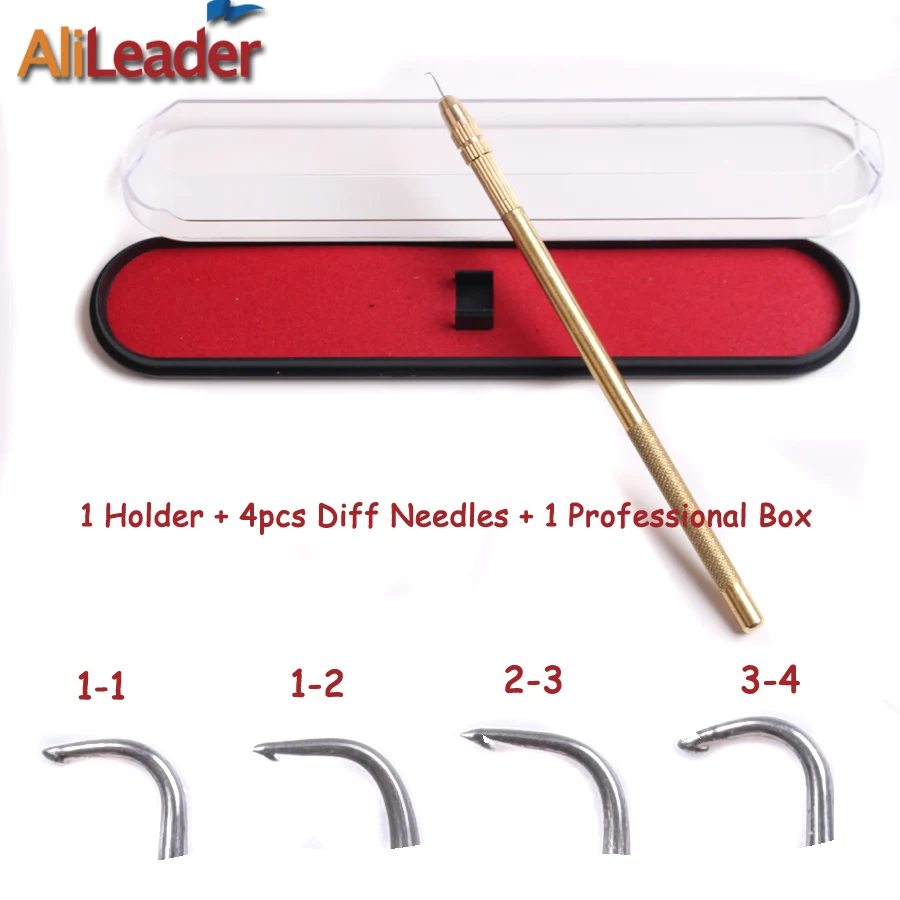 AliLeader Lace Wig Hair Extension Tools 1 Set 4 Knitting Needles 1 Copper Holder Ventilating Needles Crochet Hook for Wig Making