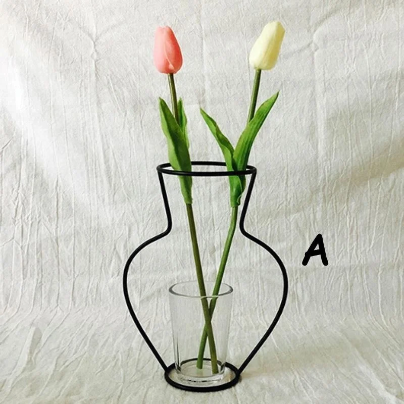 Оптовая продажа, черная железная проволока, металлическая ваза для цветов OXGIFT, без стеклянной чашки