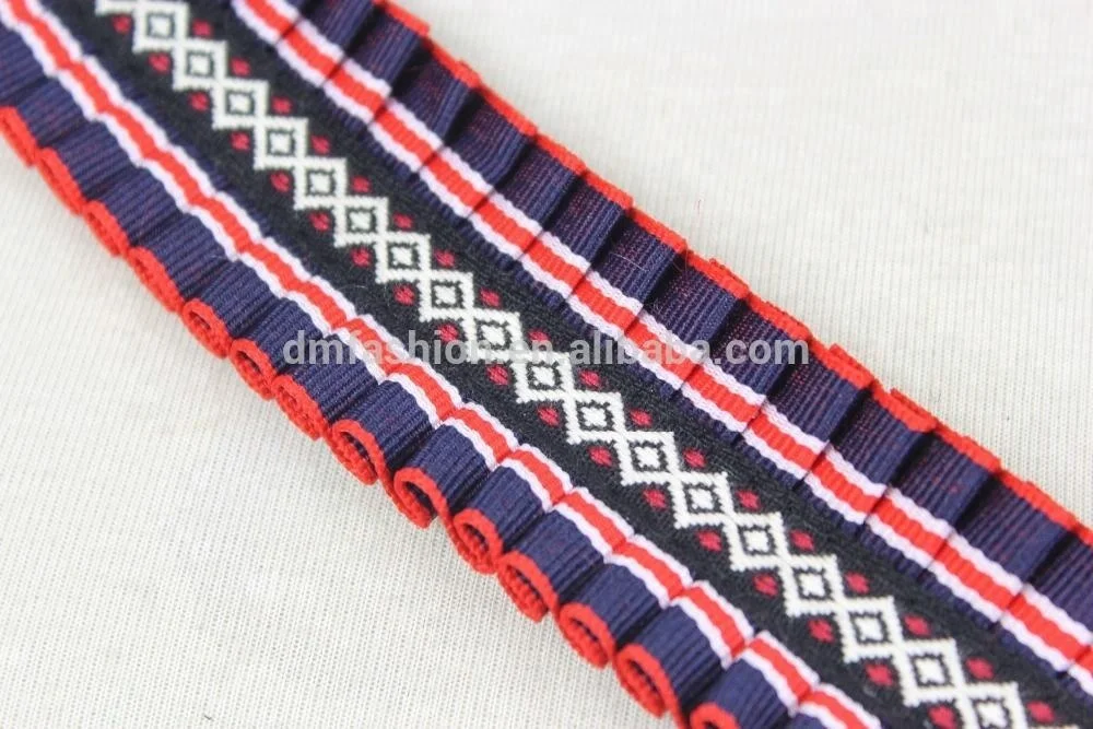 Wholesale custom ruffle woven ribbon for ethnic garments