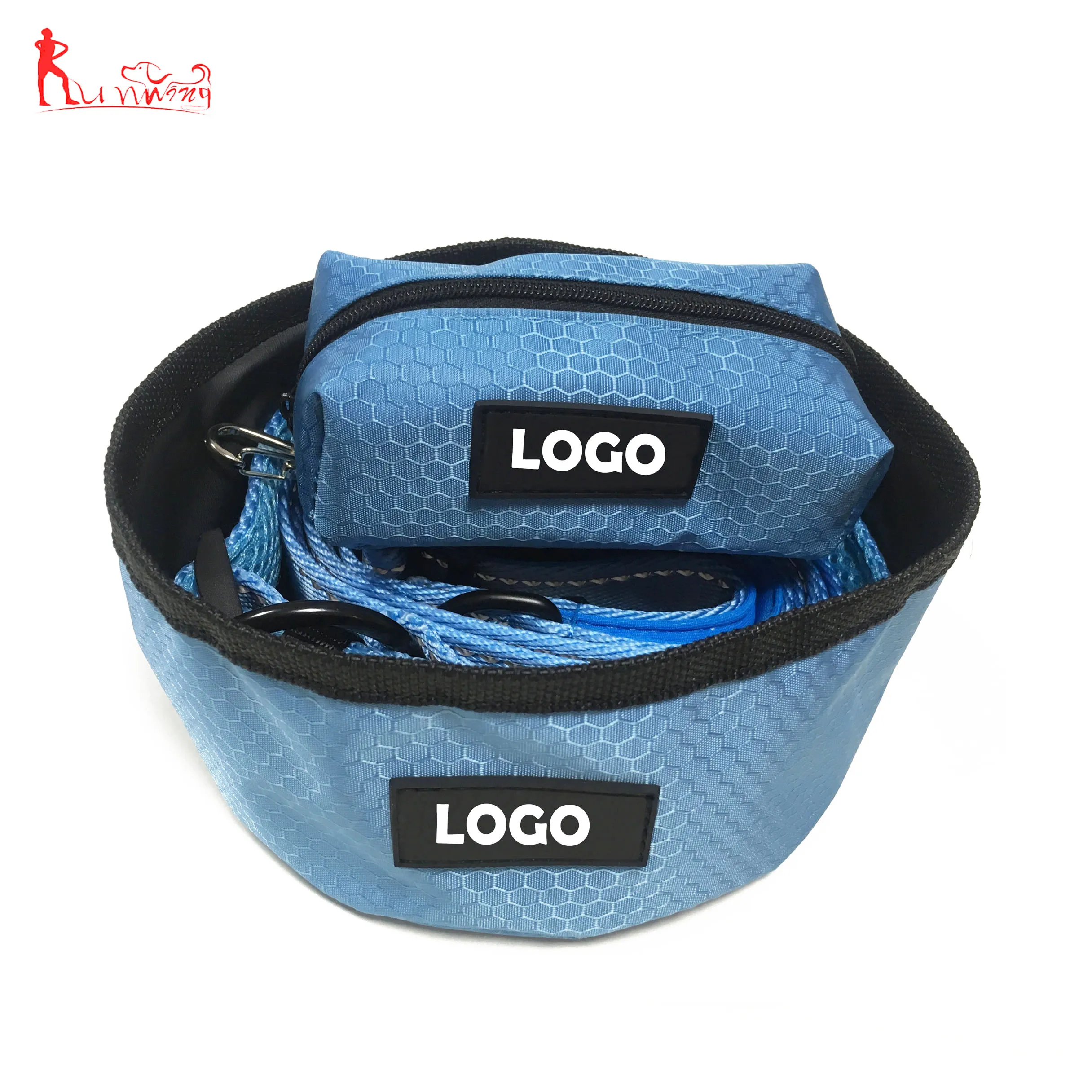 Durable Pet Dog Leash and Collar,with Dog Bowl,Dog Poo Bag Holder for a Set