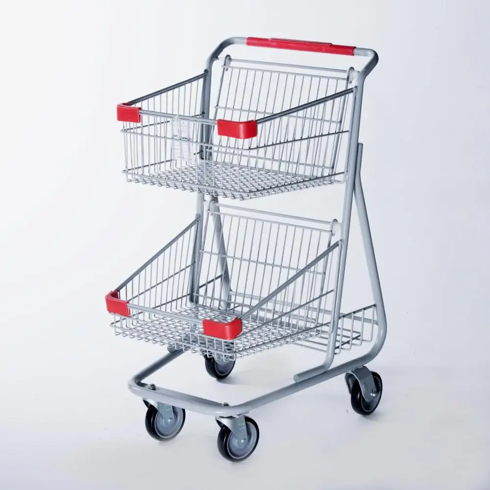 YD-G Germany Style Supermarket Wire Shopping Trolley Smart Cart for Sale with Double Baskets From Suzhou Factory