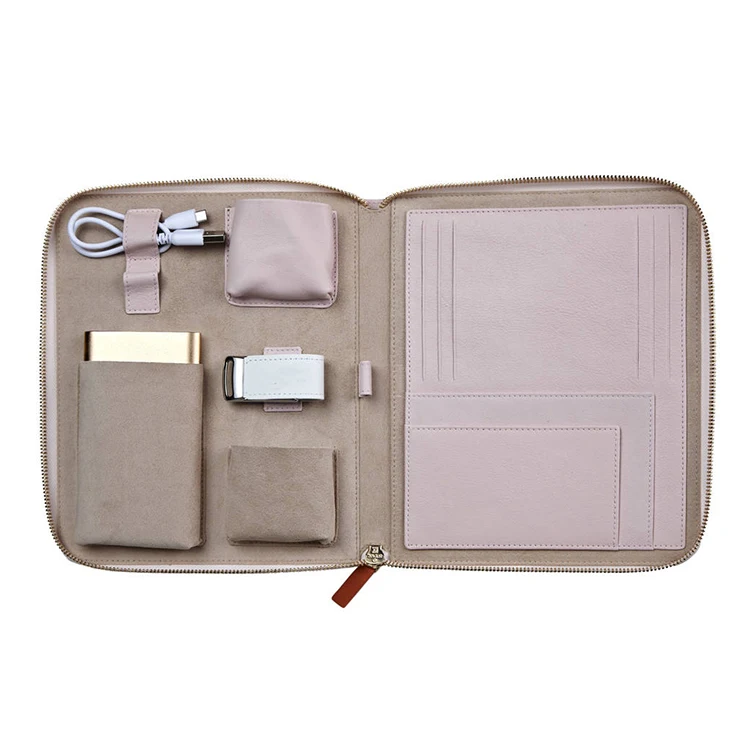 custom genuine leather travel tech case electronic accessories digital accessory storage bag card passport holder organizer case