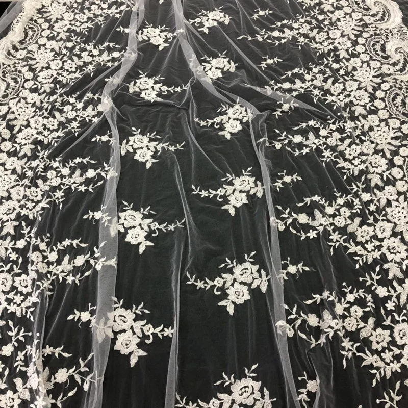 African beaded embroidery lace fabric swiss bridal chantilly guipure lace for wedding dress