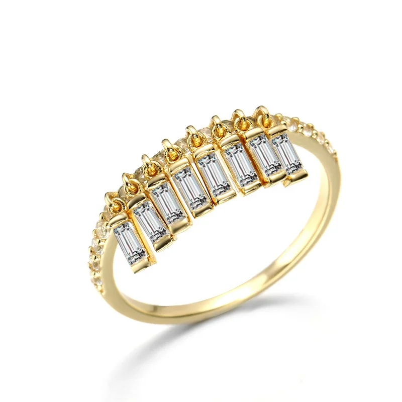 2019 Popular European Luxury Square Zircon Paved Engaging Ring Shiny Diamond baguette ring 925 silver sterling
