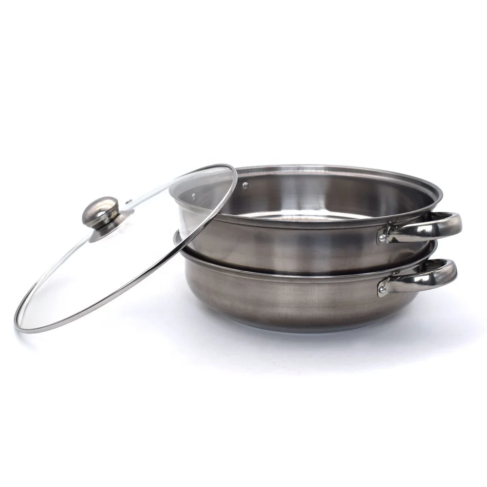 28cm 2 Tier Stainless Steel Food Steamer Pot Vegetables Cooker Cookware Glass Lid Hot Pot Cooker Tools Kitchen Accessories