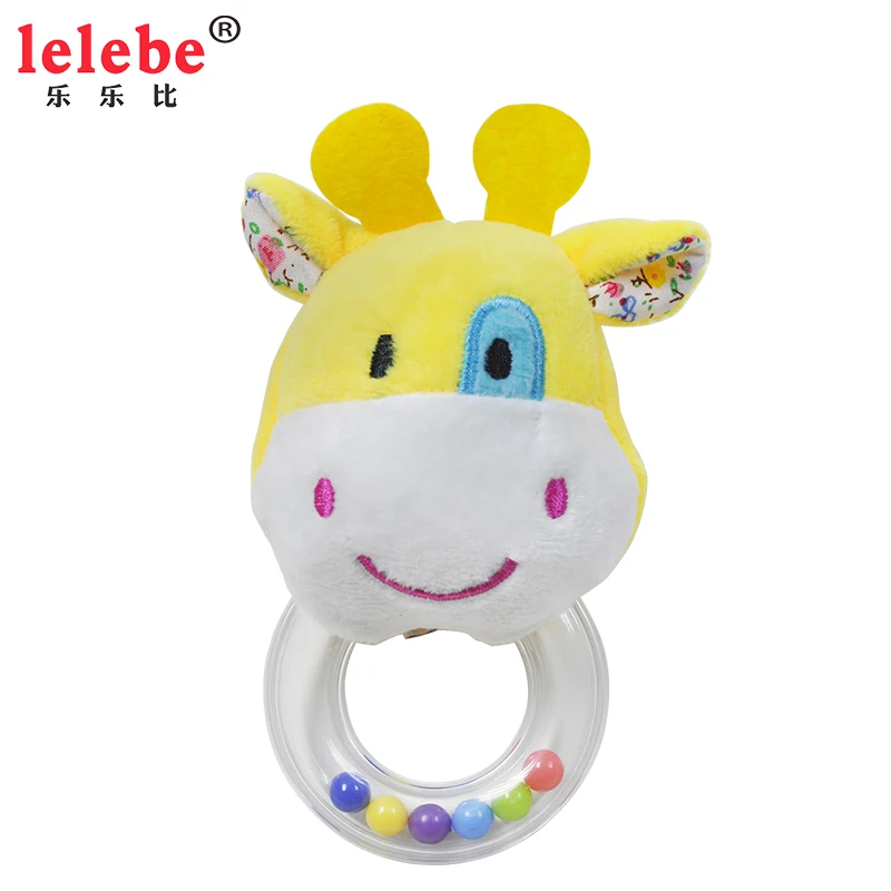 baby handbell plush Stuffed dog hand bell 2020 wholesale custom plush ring rattle toy for baby silicone teether rattle
