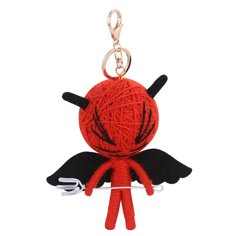 Wholesale Voodoo Dolls Keyring Black Angry Evil Angel Voodoo Keychain Customized Handmade Halloween Gift Voodoo Dolls