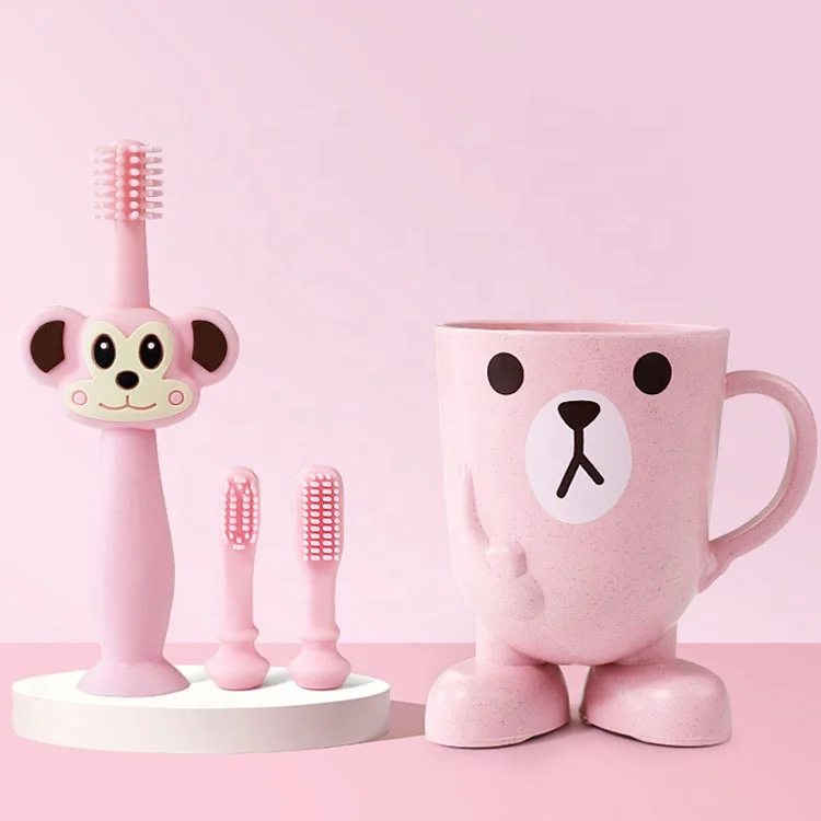 
Lovely Monkey Rabbit Pig Baby Toothbrush Silicone With Suction Base 