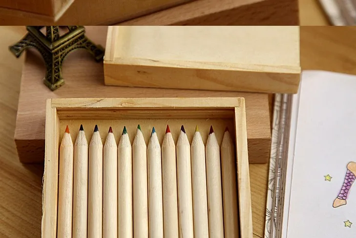 high concentration 12 color 3.0mm lead basswood natrual    color pencil set for kids