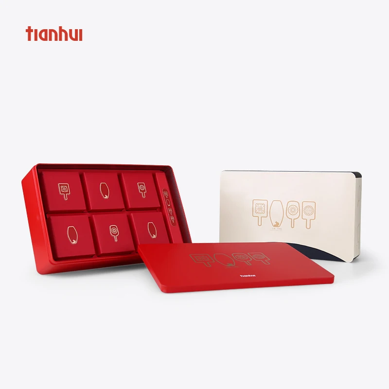 Creative Luxury Gift Packaging Mooncake Tin Box Tianhui Mid Autumn Tinplate Metal Red, Black Food Silk Screen Accept CN;FUJ OTMC