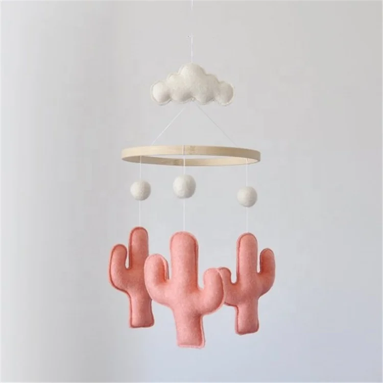 Custom design hot sale handmade green Crib Baby clouds mobile  nursery decoration cactus crib mobiles