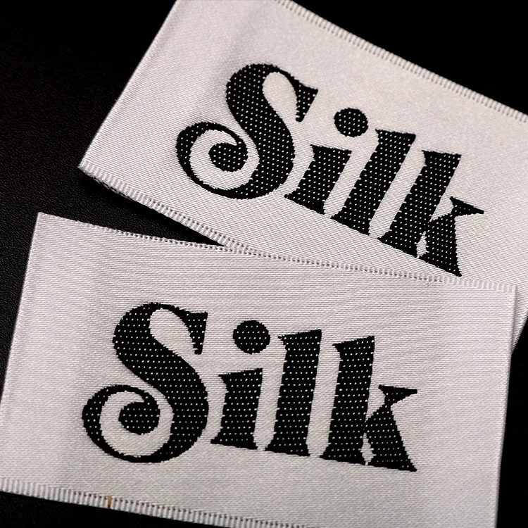 OEM Design Custom End Folding Textile Shiny Satin Woven Coats Tag Labels with Weaving Brand Logo