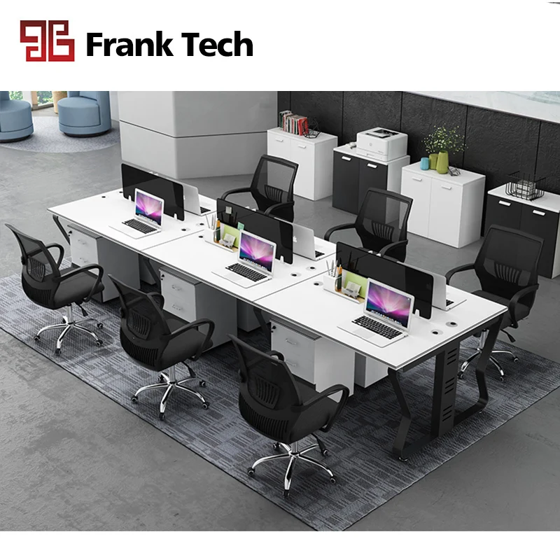 White and Black aluminum partition 4 seat office workstation cubicle