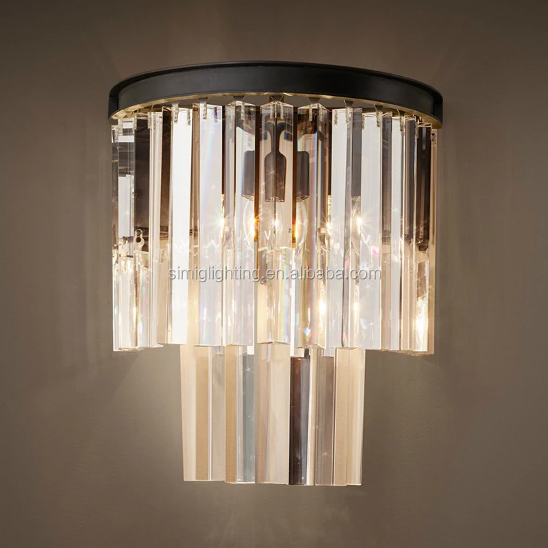 Simig lighting american industrial luxury black crystal wall light lamp with E27