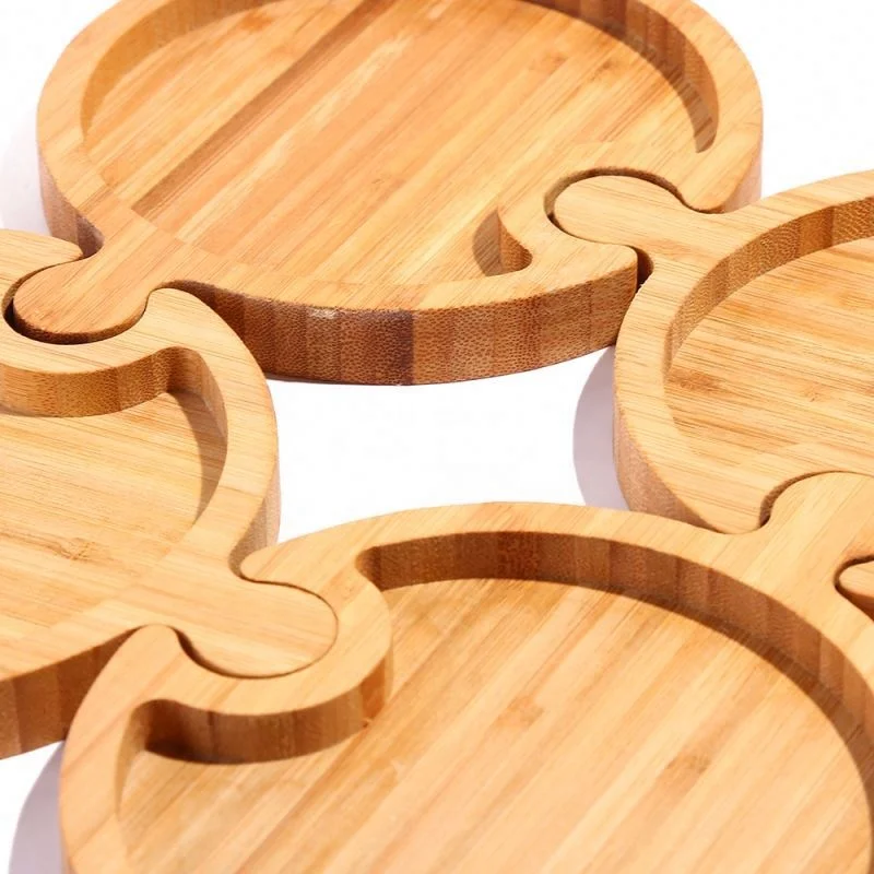 
New design Bamboo Party Food Serving Tray with Wine Glass Holder,sectional food tray Bamboo Curved Puzzle Platter 