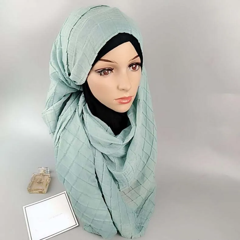 ZP new fashion arabic woman plaid cotton crumpled hijab wholesale