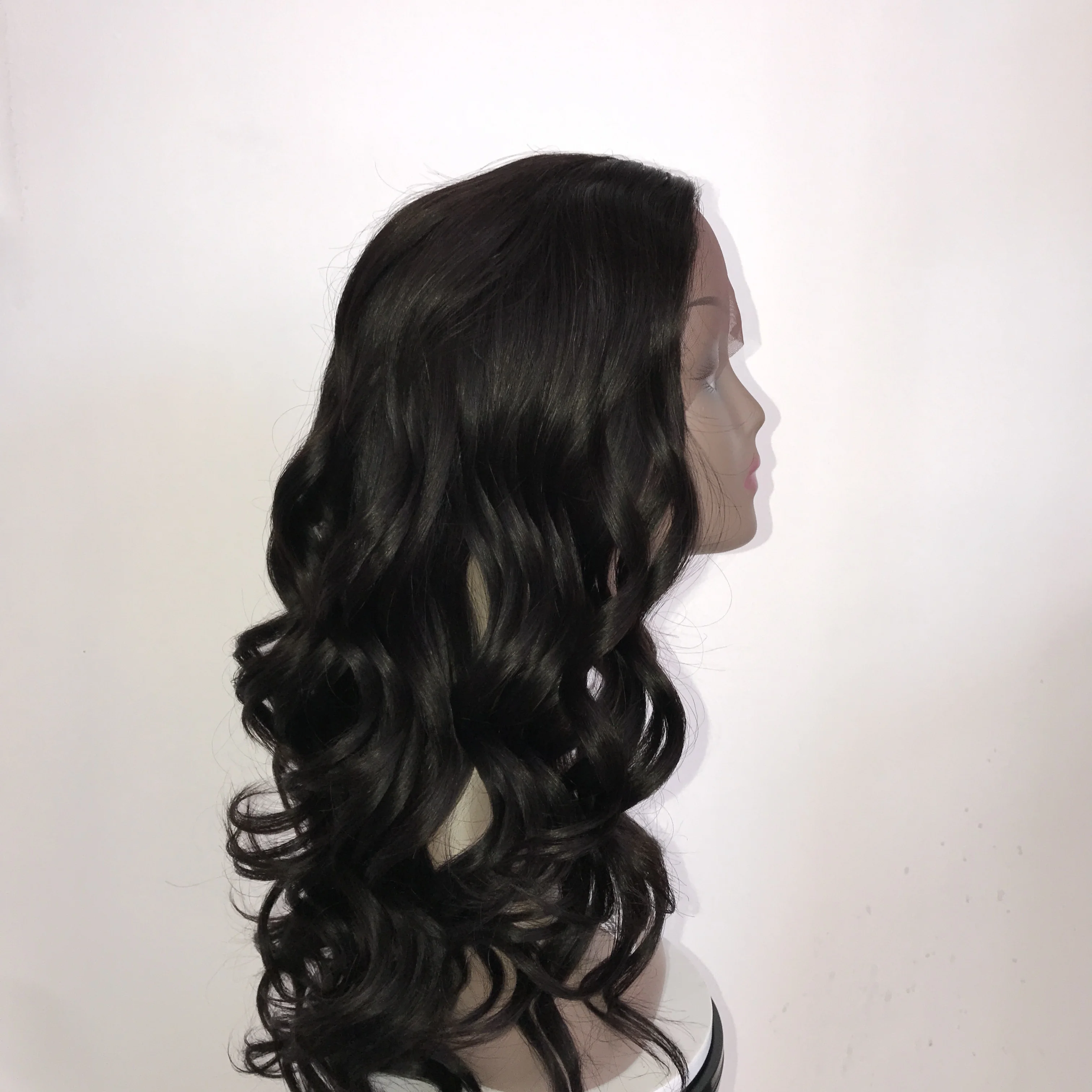 
100% Human Hair Lace Front Wig Half Hand tied With Swiss Lace Soft Net Natural Wavy Natural Color U Part 