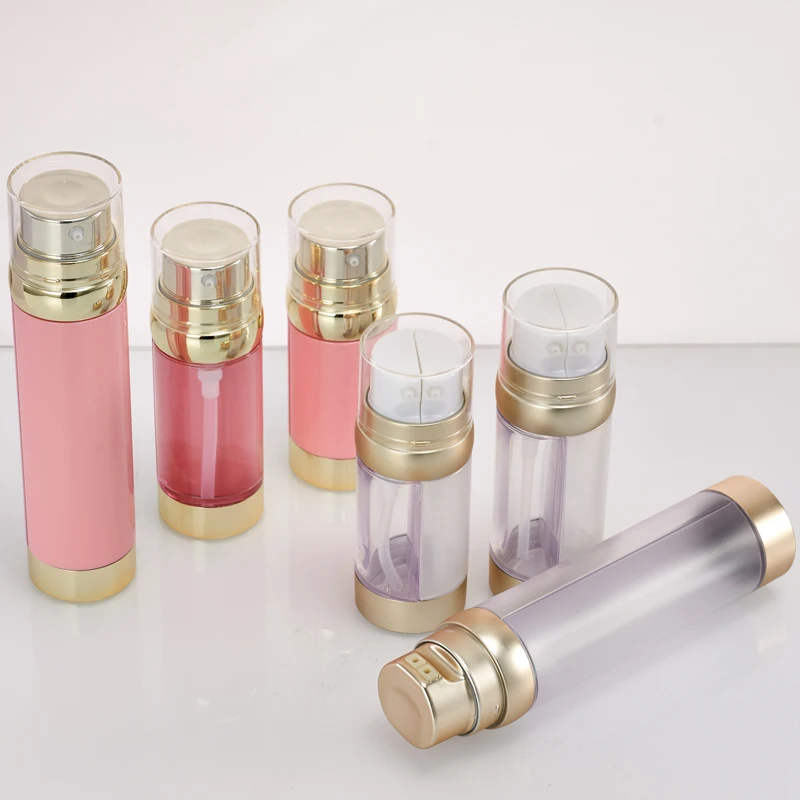 PETG Cosmetic Dual Chamber Bottles for Cosmetic Cosmetic Skin Care Containers Transparent Pink Empty Plastic Screen Printing