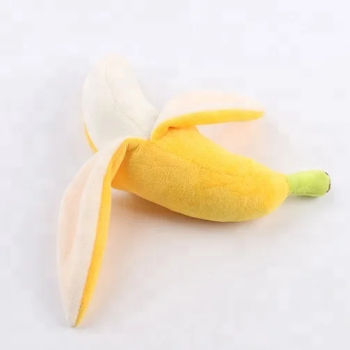 Soft plush banana shape tough quality squeaky pet toys for dog chew wholesale from china