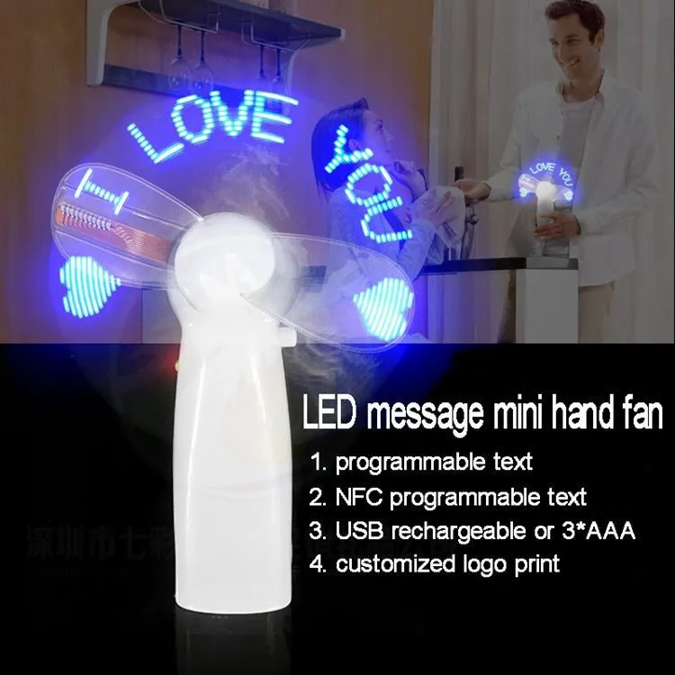 Battery Powered Plastic Hand Fan Wedding Gift For Guest Programmable Portable Mini Handheld Fan With LED Displaying Message