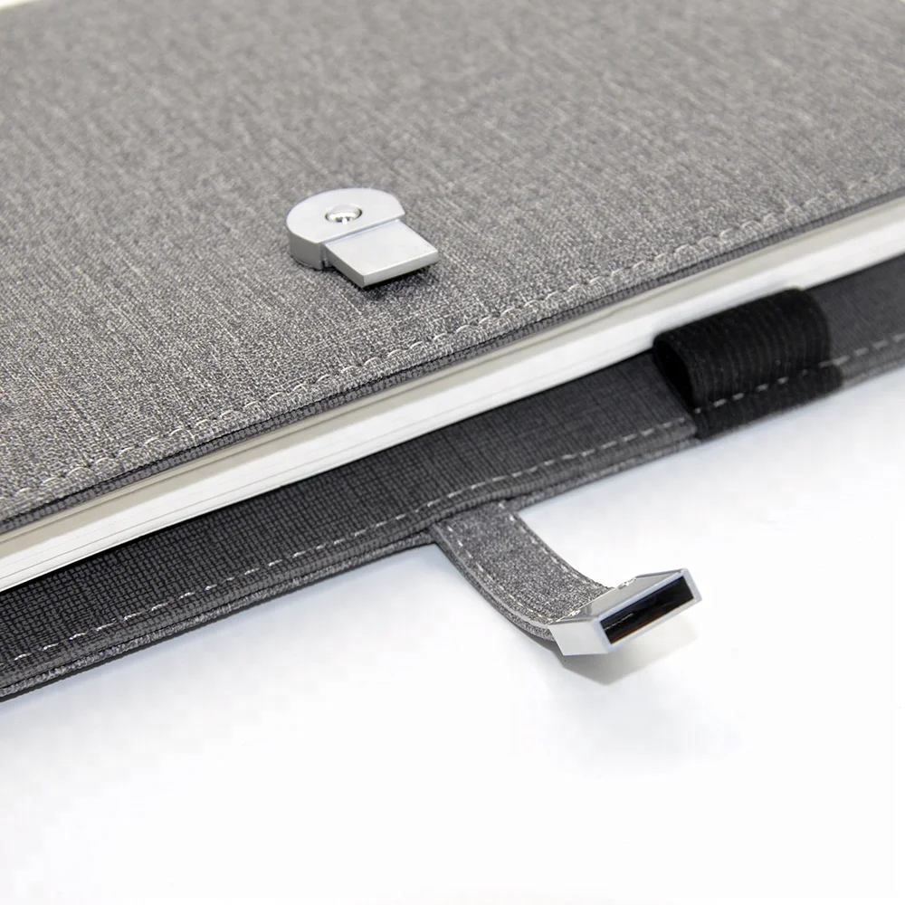 
Newest PU leather reusable notebook with USB and power bank 